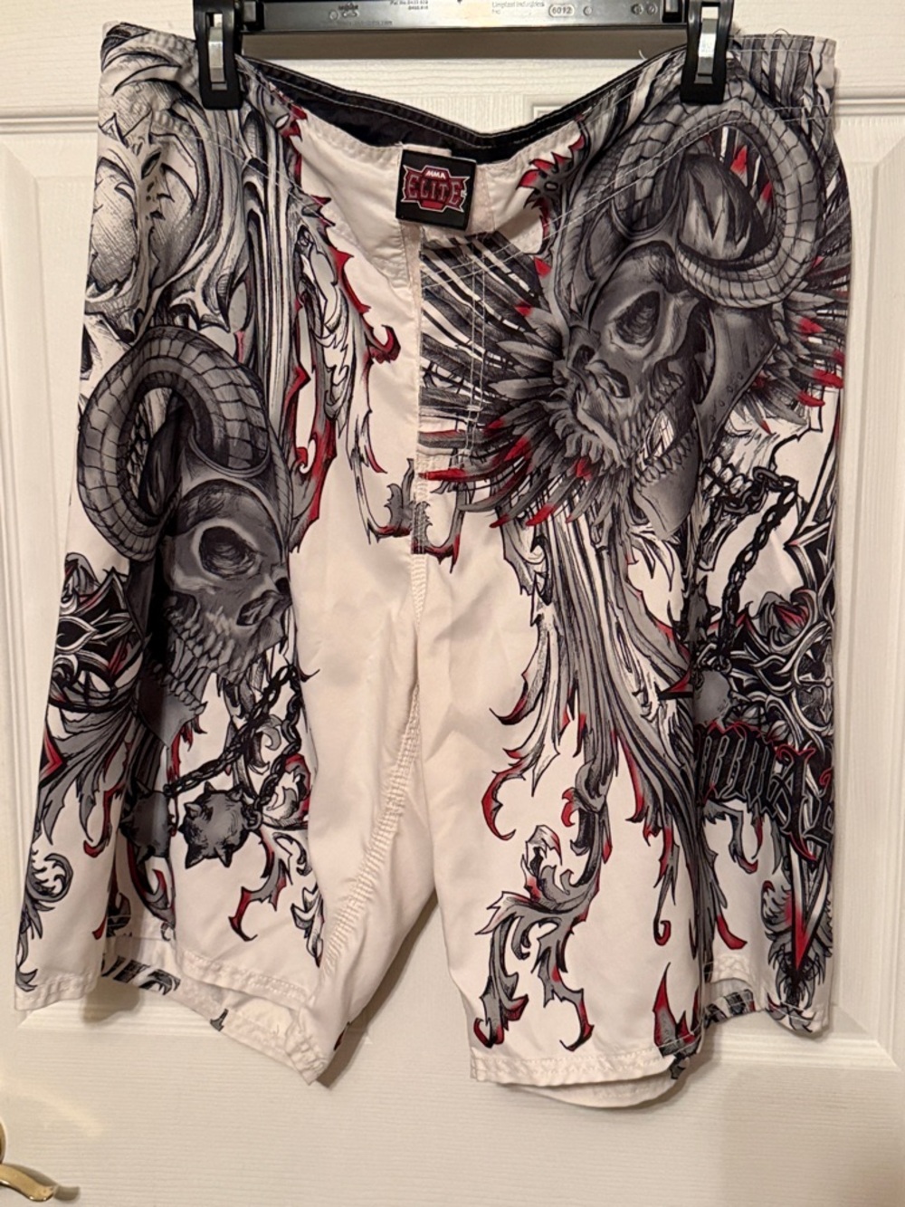 MMA Elite Extreme Skull Graphic Board Shorts - White with Black & Red Detail